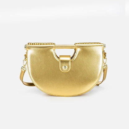 Gold Luxury Designer Brand Handwoven Noodle Bags Half Round Silver Evening Clutch