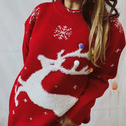 Jacquard Ball Christmas Sweater Pullover Round Neck Sweater