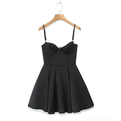 Summer Women Sexy Elegant Sling A-line Mini Dress Birthday Party Satin Dress