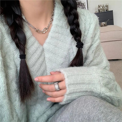 Harajuku Women Sweater Cute Oversized Knitted Pullover V Neck Sweater