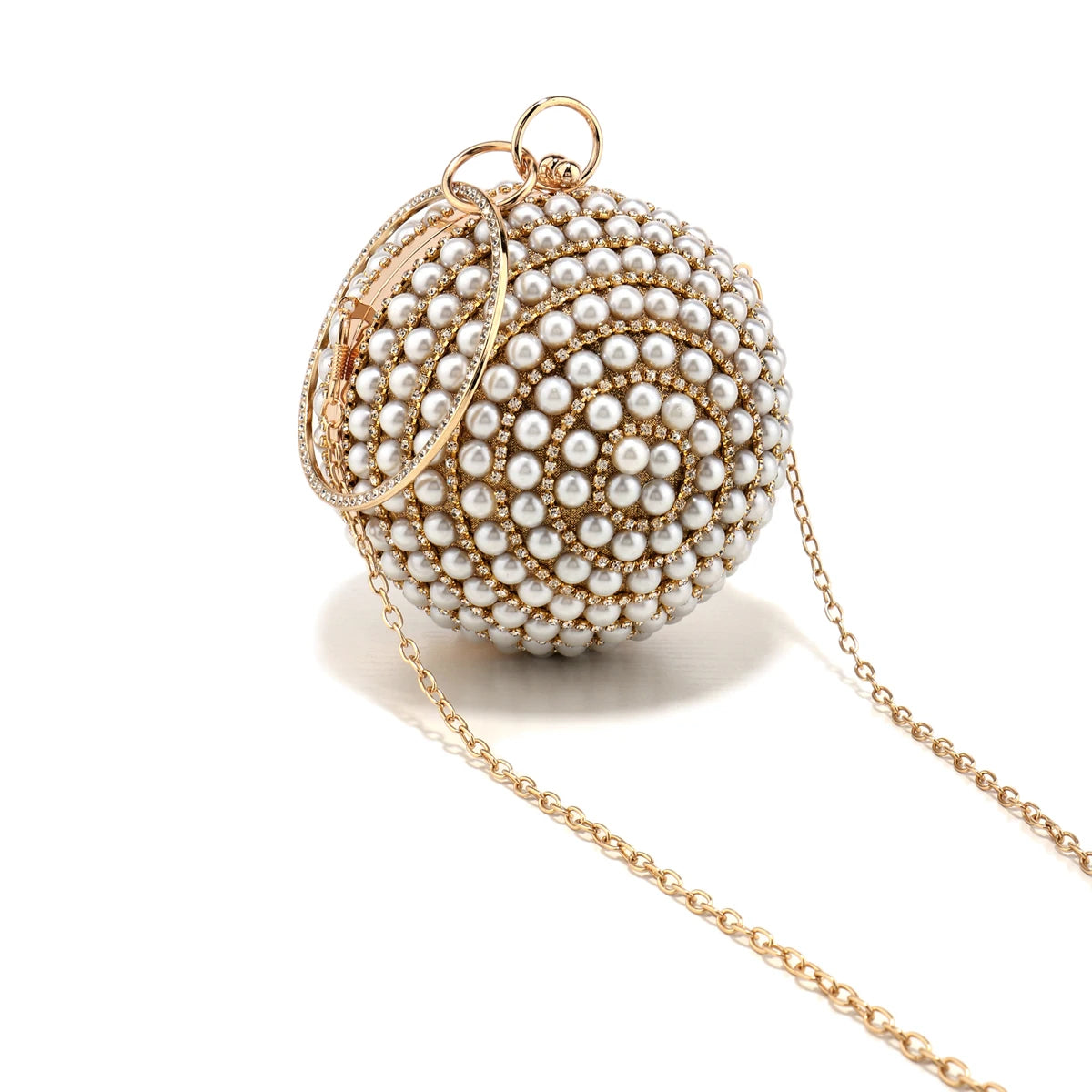 Party Pearl Clutch With Beaded Diamonds Evening Bag