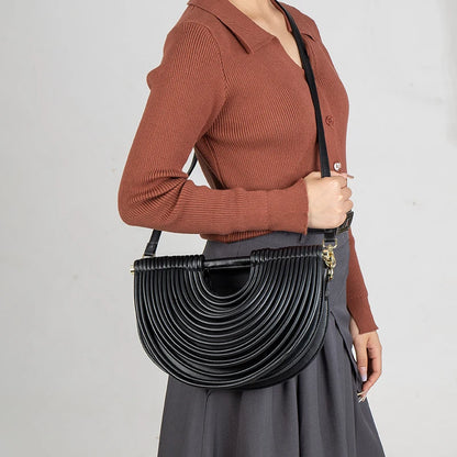 Gold Luxury Designer Brand Handwoven Noodle Bags Half Round Silver Evening Clutch