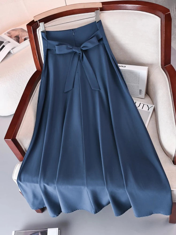 A-line Skirts for Woman High Elastic Waist Long Skirt Women With Bow Elegant Skirts