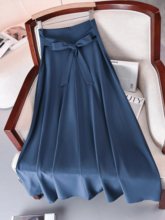 A-line Skirts for Woman High Elastic Waist Long Skirt Women With Bow Elegant Skirts