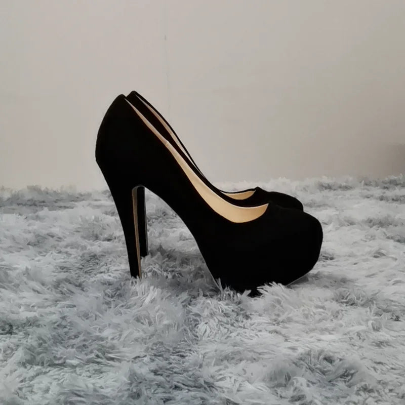 Women Pumps Stilettos Sexy 14cm Super High Heels Female Round Toes Platform Thin Heels