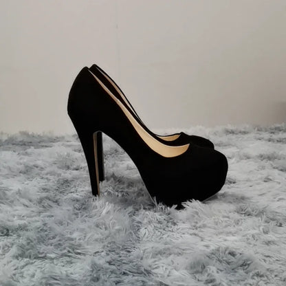 Women Pumps Stilettos Sexy 14cm Super High Heels Female Round Toes Platform Thin Heels