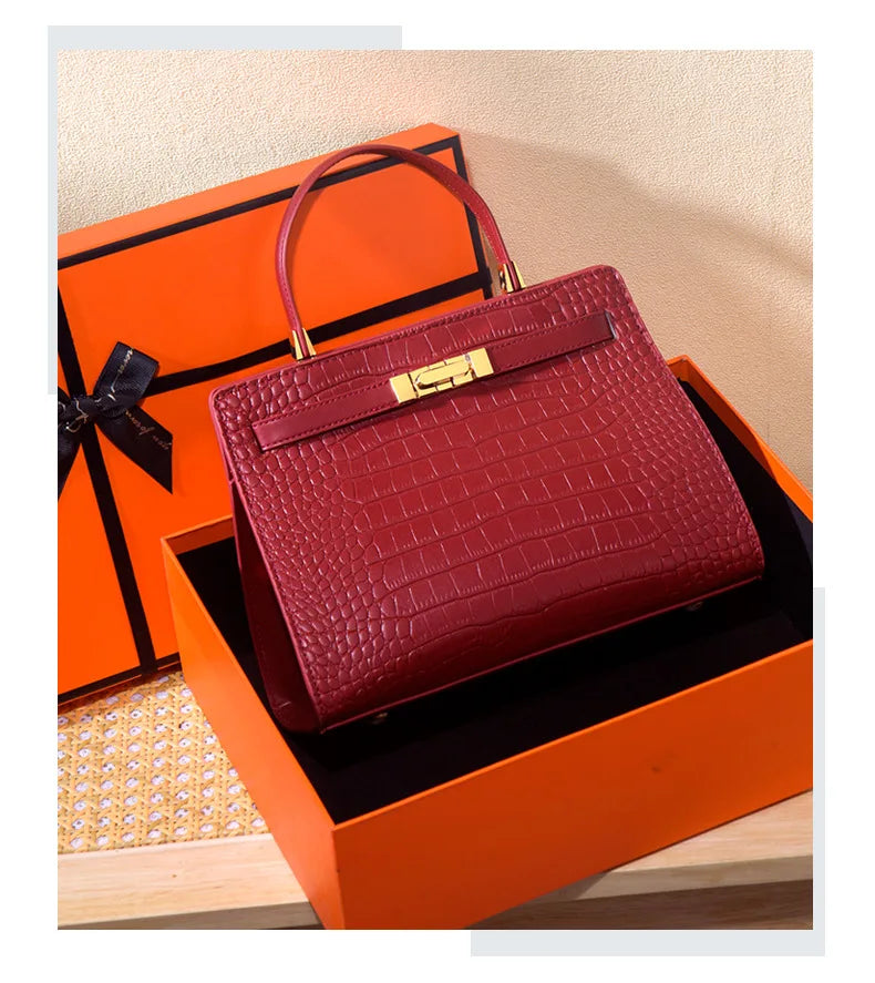 Genuine Leather Women's Bag, Red Mother's Shoulder Bag