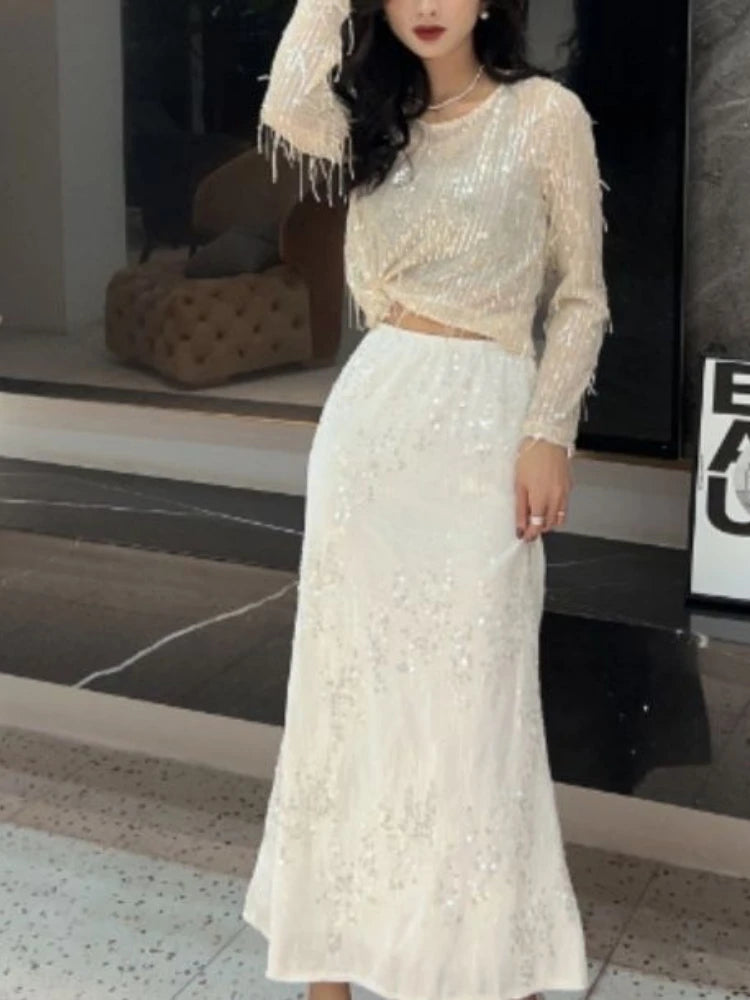 French Velvet Fishtail Skirt Sequin Beaded Embroidery Skirt