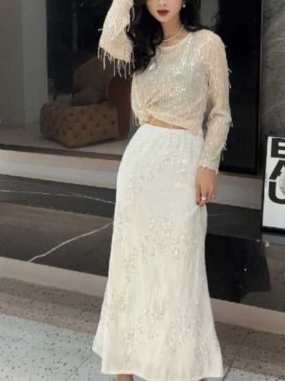 French Velvet Fishtail Skirt Sequin Beaded Embroidery Skirt