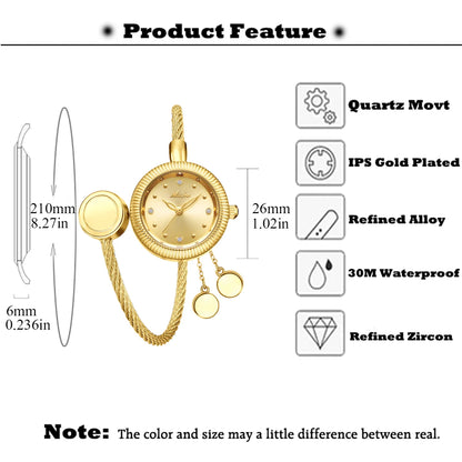 Mini Gold Watches For Women Causal Fashion Open Band Small Watch Power By Battery Ladies Wristwatches