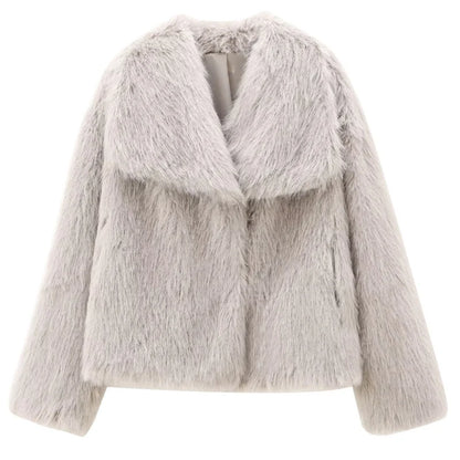 Women's Fur Coat Plush Burgundy Bomber Jacket Solid Crop Jacket Winter Coats