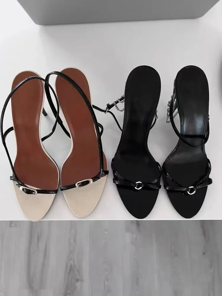Buckle Open Toe Slip On Back Strap Heel Sandals Women Black White High Heels Wedding Prom Shoes