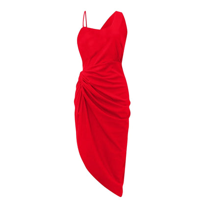 Women's Solid Color Sexy Slit Maxi Smocked One Shoulder Evening Dress