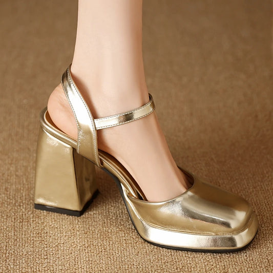 Luxury Women's Sandals Summer Shoes Ankle Strap Gold Silver High Heels Close Toe Party Shoes