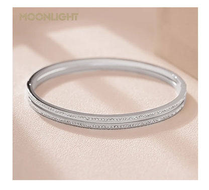 Trendy Titanium Steel Cubic Zirconia Cuff Bangles for Women