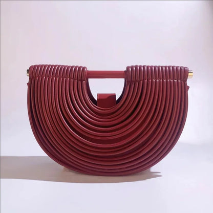 Gold Luxury Designer Brand Handwoven Noodle Bags Half Round Silver Evening Clutch