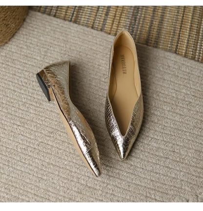 French Pointed Leather Shoe Simple Comfort Sheepskin Elegant Low Heel Shoes